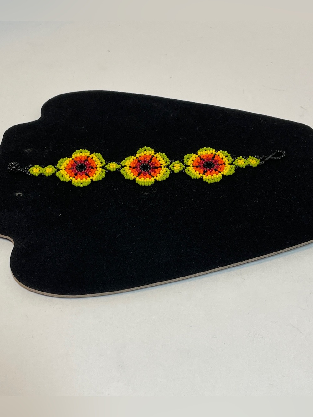 Hand Crafted Beaded Green Red Orange Yellow Blue Chaquira Style Flower Bracelet
